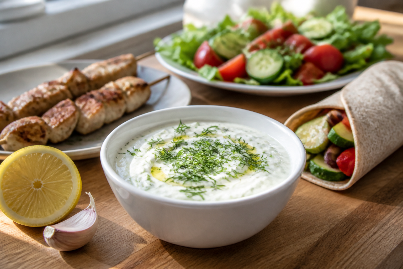 Sauce au yaourt grec : recettes rapides pour salades, wraps et grillades