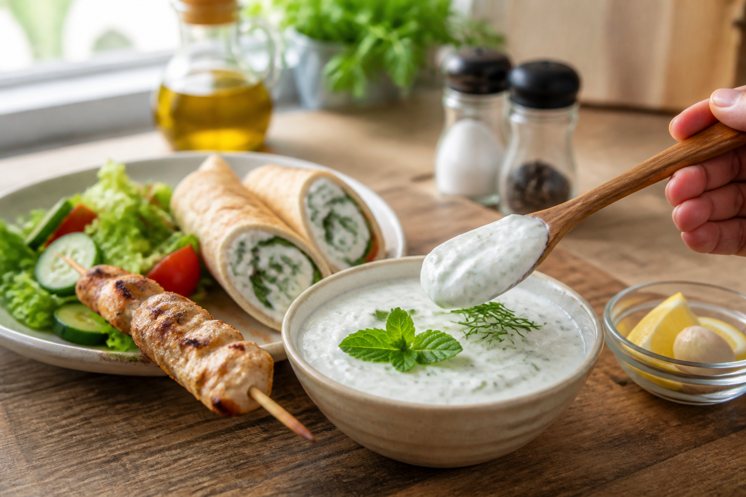 Sauce au yaourt grec : recettes rapides pour salades, wraps et grillades