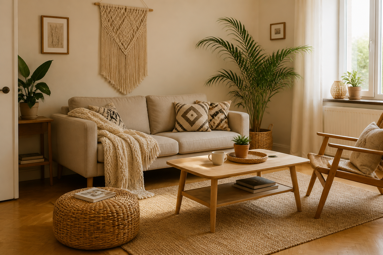 Décoration salon beige et bois : idées simples pour un intérieur chaleureux