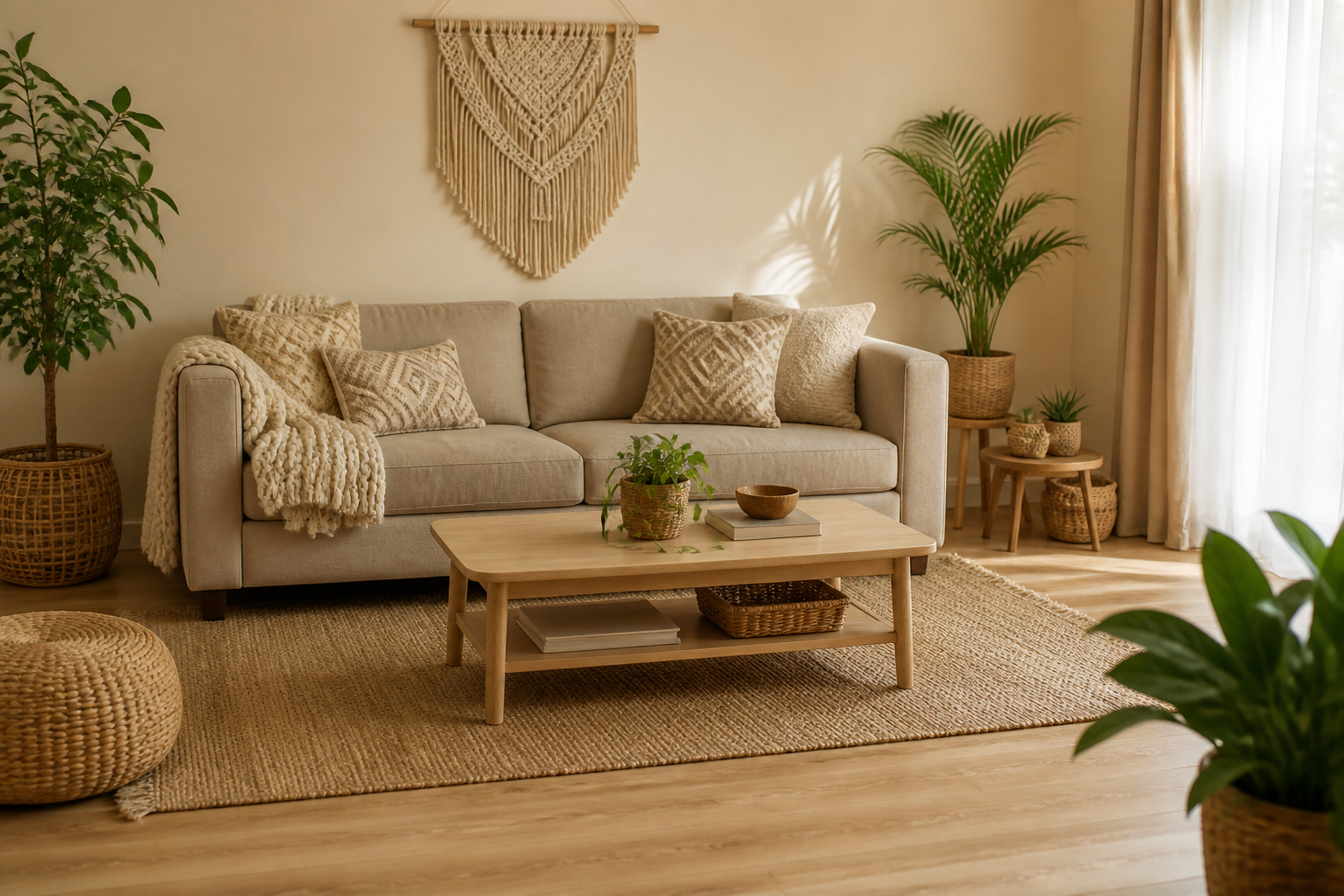 Décoration salon beige et bois : idées simples pour un intérieur chaleureux